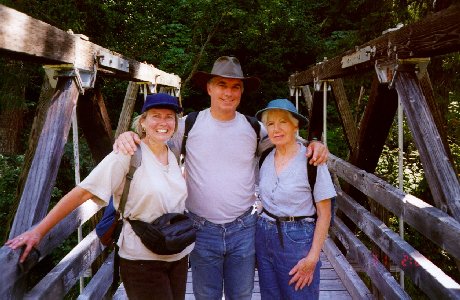 Ray with Elna and Mom on the Bridge Creek bridge